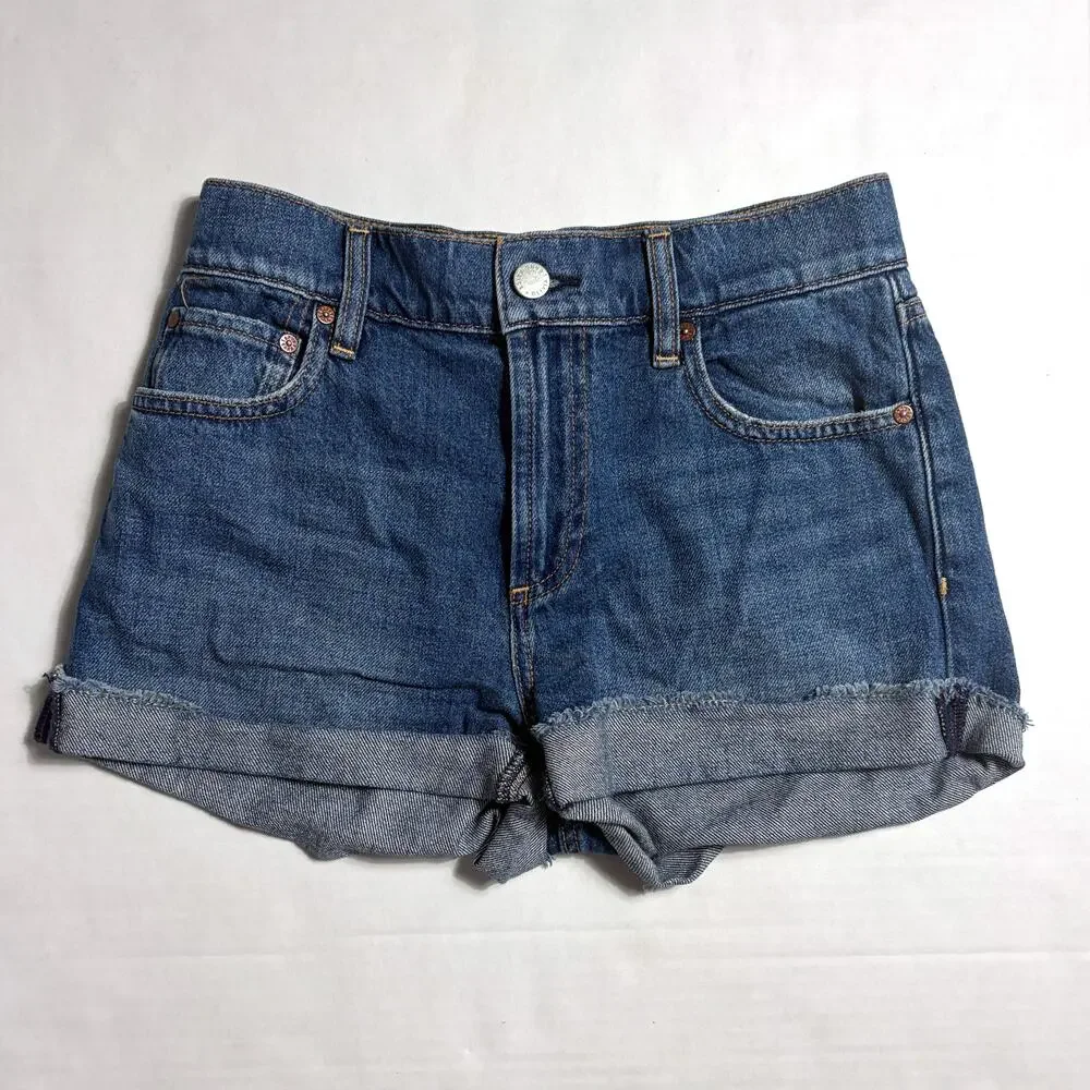 Alice + Olivia Trish Low-Rise Baggy Denim Shorts Lola Blue Wash Size 25